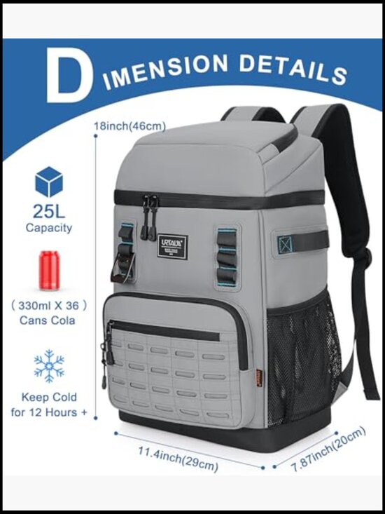 Insulated Cooler Backpack 2 Compartments Leak Proof 25L 36 Cans Hiking Camping main image 6